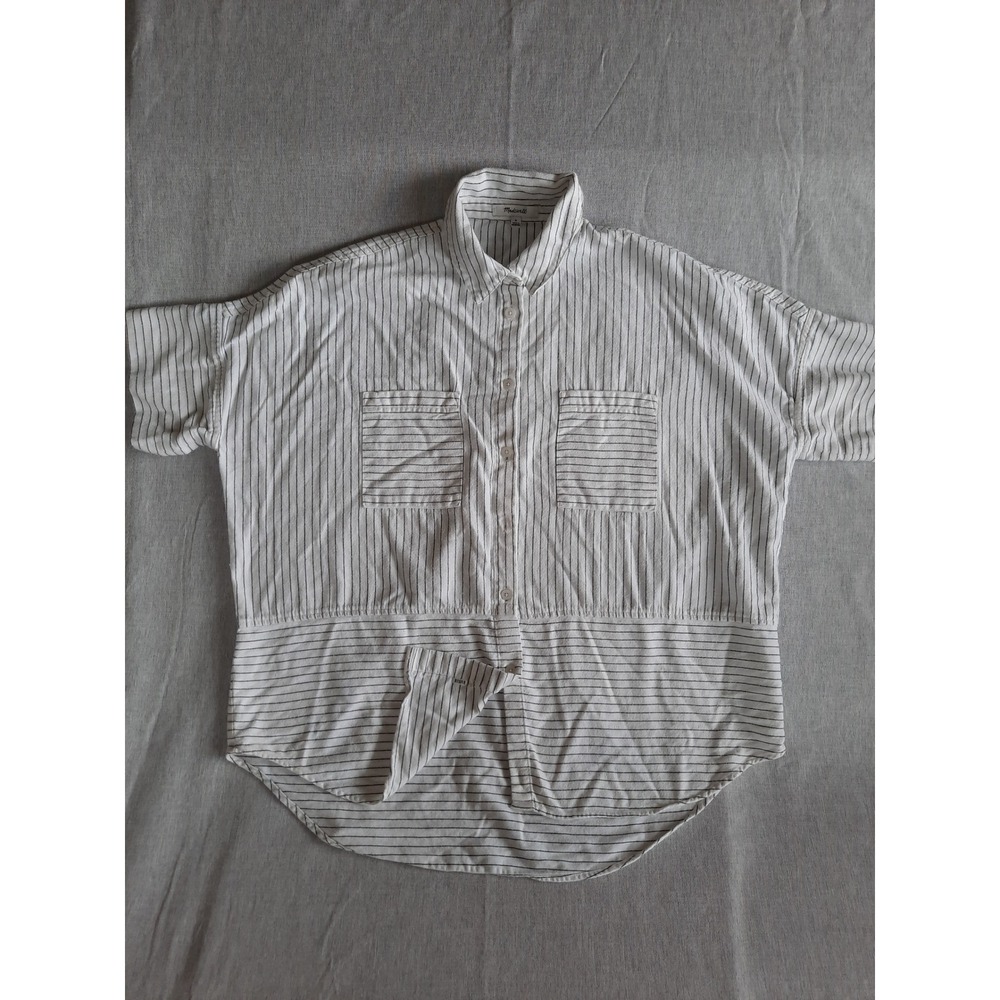 Madewell Womens Medium White Relax Fit Stripes Front Pocket Button Down Blouse